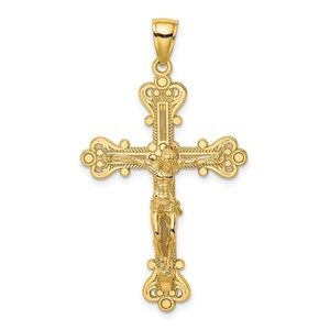 Million Charms 14K Engraved Religious Crucifix Necklace Charm Pendant